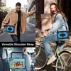 Collage showing a man walking with a tablet case on his shoulder, a woman riding a bicycle with a tablet case on her shoulder, and a tablet case mounted on the back of a car seat. Voir les images du produit