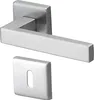 A modern, brushed metal door handle set with a square escutcheon plate. Produktbild-Vorschau
