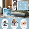 A bedroom scene with a portable air cooler, a bed, and a desk area, along with lifestyle images at the bottom. Produktbild-Vorschau
