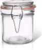 A clear studio shot of an empty glass jar with a wire bail closure and an orange rubber seal. Náhled obrázku produktu