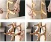 Collage of four images showing the assembly of a wooden stand. Náhled obrázku produktu