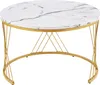A round coffee table with a marble-look top and a gold metal frame. Náhľad obrázku produktu