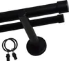 A close-up, studio shot of a black double curtain rod with two rings and clips. Produktbild-Vorschau