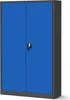 A blue metal cabinet with a gray frame and a lock on the doors, presented against a white background. Náhľad obrázku produktu