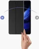 A hand is shown opening a black tablet case to reveal the tablet screen. Produktbild-Vorschau