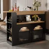 A modern bar cabinet with wine bottles, glasses, and decorative items displayed on top and inside. Náhled obrázku produktu