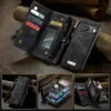 A collage of images showing a black leather wallet phone case for a Google Pixel phone, with close-ups of its features and different angles. Produktbild-Vorschau