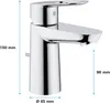 A chrome faucet with dimensions indicated by measurement lines and text. Voir les images du produit