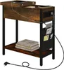 A side view of a vintage-style end table with integrated charging ports and storage. Produktbild-Vorschau