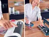 A woman is using a vacuum sealer machine in a kitchen. The image is split into two halves, showing different angles of the vacuum sealing process. Anteprima dell’immagine prodotto