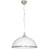 A white pendant light with a silver trim and silver ceiling mount, suspended by a white cord. Podgląd zdjęcia produktu