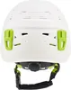 The back view of a white helmet with green accents. Produktbild-Vorschau
