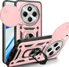 Two phone cases are shown, one in the foreground and one in the background, against a white background. The cases are rose gold and black and feature a camera lens protector and a ring holder. Produktbild-Vorschau