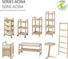 A collection of wooden storage furniture items, including shelves, a bench, and a laundry hamper, arranged on a white background. Náhled obrázku produktu