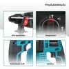 A collage of four close-up images showcasing different features of a cordless hammer drill. Produktbild-Vorschau