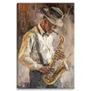 Leinwandbild Wandbild SAXOPHONIST Malerei Retro Stil Produktbild-Vorschau 2
