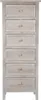 A tall, narrow chest of drawers with six drawers, made of light-colored wood with a distressed finish. Podgląd zdjęcia produktu