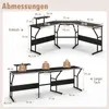 Diagrams showing the dimensions of two different configurations of a black L-shaped desk. Anteprima dell’immagine prodotto
