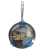 A stainless steel frying pan with a product label attached. Podgląd zdjęcia produktu