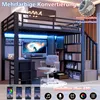 A loft bed with a desk and LED lighting, showcasing its features. Voir les images du produit