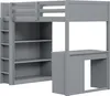 A gray loft bed with a built-in desk and bookshelf against a white background. Náhled obrázku produktu