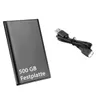 A black external hard drive and a USB cable are shown on a white background. Produktbild-Vorschau