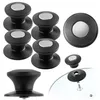 Multiple black pot lid handles with silver accents are arranged on a white background. One handle is shown attached to a glass pot lid. Náhľad obrázku produktu
