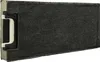 A close-up, side view of a charcoal air filter with a white and black plastic clip attached to one end. Produktbild-Vorschau
