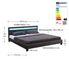 Diagram and energy label for a bed frame with dimensions and specifications. Náhled obrázku produktu