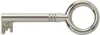 A silver key with a circular handle and a notched bit is shown against a white background. Produktbild-Vorschau