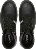 A top-down view of a pair of black and gray construction boots with yellow and black laces. Náhľad obrázku produktu