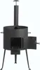 A black outdoor oven with a chimney and open door, shown against a white background. Náhľad obrázku produktu