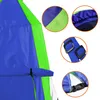 Close-up views of a blue and green swing, showing stitching, elasticated fabric, and buckle details. Produktbild-Vorschau