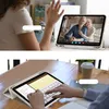 Two scenes showing a person using a tablet for video calls and typing. Produktbild-Vorschau