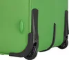 A close-up view of the bottom corner of a green suitcase, showing two black wheels and protective plastic guards. Anteprima dell’immagine prodotto