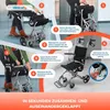 Collage of images showing how to fold and unfold a mobility aid, with instructional text and numbered steps. Produktbild-Vorschau