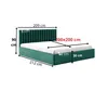 A green upholstered bed with dimensions indicated by measurement lines and text. Produktbild-Vorschau