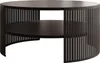 A dark, round coffee table with a slatted base and a lower shelf, shown against a white background. Náhľad obrázku produktu