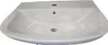 A white ceramic sink with three holes for faucets and a drain. Podgląd zdjęcia produktu