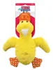 A yellow plush duck toy with orange and white accents, displayed on a white background with its packaging. Produktbild-Vorschau