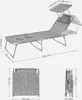 A diagram showing the dimensions of a folded and unfolded lounge chair. Produktbild-Vorschau