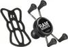 A black RAM MOUNTS X-GRIP phone holder and a black rubber phone strap are shown against a white background. Náhled obrázku produktu