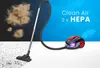 A vacuum cleaner is shown with dust on one side of the image and clean air graphics on the other, suggesting its cleaning power. Náhľad obrázku produktu
