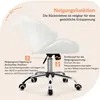 Diagram showing the reclining function and adjustment knob of a white office chair. Produktbild-Vorschau