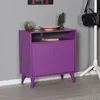 A purple cabinet with two doors and an open shelf above, placed in a room with gray walls and a light gray floor. Voir les images du produit