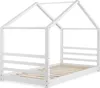 A white wooden house bed frame with a slatted base, shown from a side-angle on a white background. Náhľad obrázku produktu