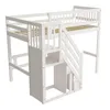 A white wooden bunk bed with stairs and storage. Produktbild-Vorschau