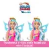 Two Barbie dolls with fairy wings and colorful hair are shown against a white background. A rainbow graphic with text is above them, and a pink banner with text is below. Anteprima dell’immagine prodotto