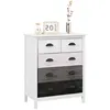 A white dresser with five drawers of varying colors and black handles, placed on a white background. Decorative items, including a small figurine and a vase with branches, sit on top of the dresser. Náhľad obrázku produktu