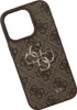 A close-up studio shot of a brown phone case with a repeating Guess logo pattern and a prominent Guess logo emblem. Podgląd zdjęcia produktu